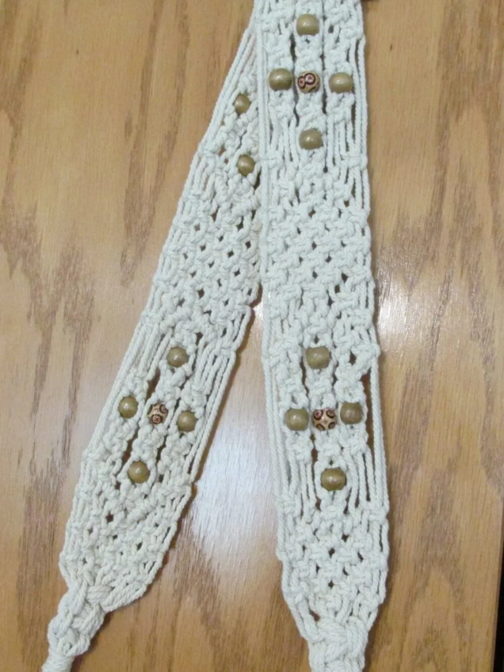NO BOUNDARIES WOMEN'S SIZE XL BELT IVORY NATURAL MACRAME BROWN BEADS FRINGE NWT